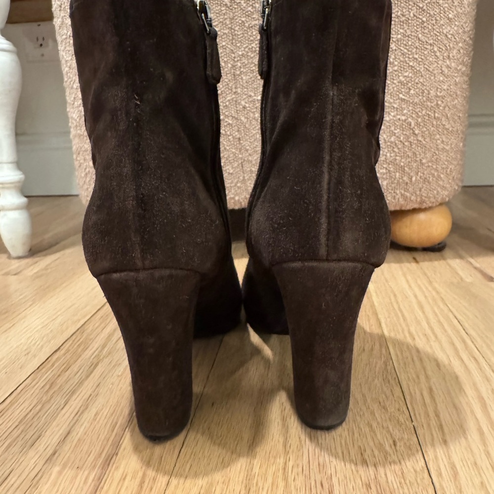 Prada Women's Brown Suede Block Heel Boots (size 37) - Picture 6 of 8